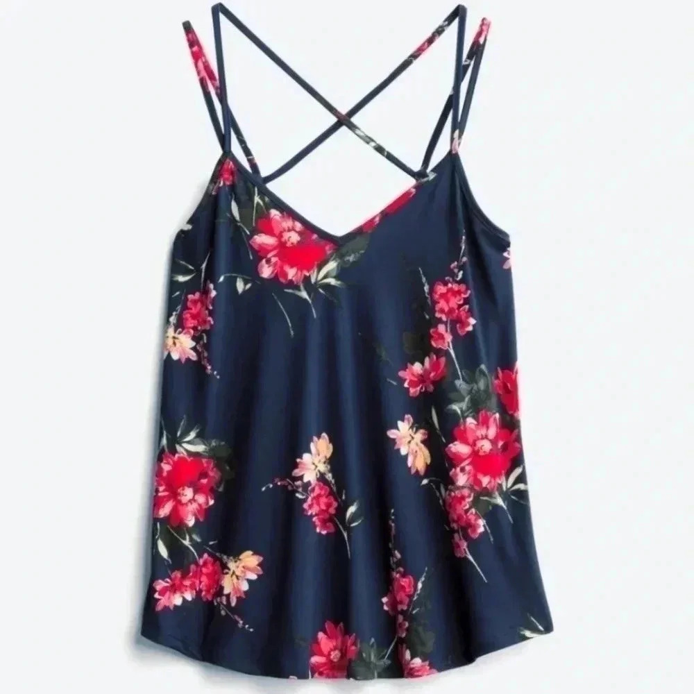 Papermoon Navy Floral Tank Criss Cross Straps 2X